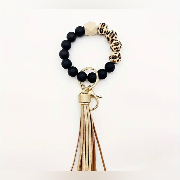 1pc Silicone Leopard Beaded Tassel  Keychain - Picture 2 of 6